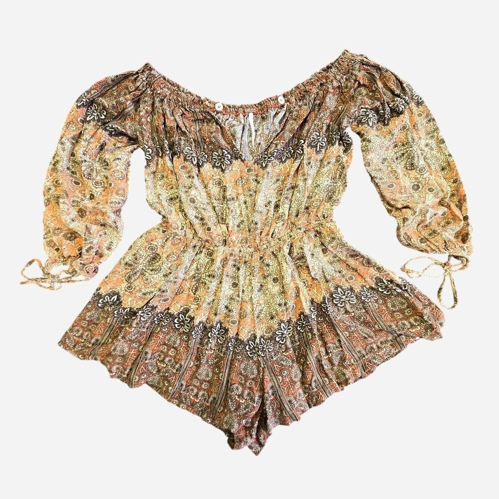 Free People Boho floral off shoulder romper/ earth tones / beach summer vaca